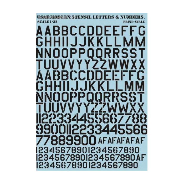USAF modern stencil letters & numbers (BLACK) - 1/32 decal
